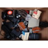 A Tray of Flash Accessories and Exposure Meters including electronic flashguns from Agfa Agfatronic,