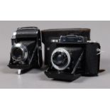 Two Folding Cameras, an Agilux Agifold rangefinder 1949, shutter sticking, rangefinder functions,