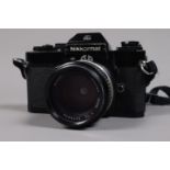 A Nikon Nikkormat EL SLR Camera, black, serial no 5235832, shutter working, meter responsive, bodt