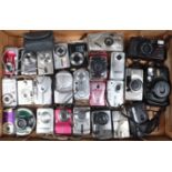 A Tray of Compact Digital and Film Cameras, brands include Canon Ixus, Canon PowerShot, Fujifilm