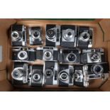 A Tray of Viewfinder Cameras, including a Taron Auto, a Mamiya EE, a Montana, a Braun Gloriette, a