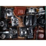 A Tray of 35mm Film Viewfinder Cameras, brands include Adox, Agfa (2), Balda, Honeywell, Kodak (