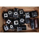 A Tray of Bakelite Cameras, including a Purma Special, a Agilux Agiflash, a Kodak Six-20 Bull's Eye,