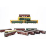 Tri-ang TT Gauge Suburban Coaches and Utility Vans, green, (3, two boxed, one with interior), maroon