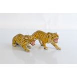 Two boxwood carved jungle cats, probably Indian circa 1920, tiger 21cm and leopard 16.5cm