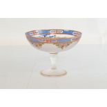 A contemporary Bohemian glass frosted comport, with enamel floral decoration, heightened in gilt,