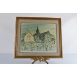 A signed Allium Trowski print, School and Playground with Children at Play, framed and glazed,