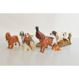 A collection of Royal Doulton gun dog figurines, including pointer HN2624, HN1050, setter HN1055,
