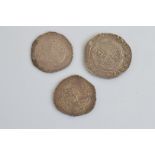 Three hammered Charles I coins, including a half crown tower mint, and two shillings one with R mint