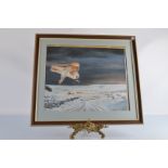 John Garbett, gouache on paper, Winter Landscape with barn owl and kill, signed lower right,