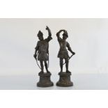 A pair of spelter figures, modelled as crusaders, 41cm high