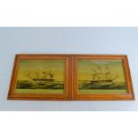 A pair of maple framed maritime prints on glass, The Francis Ridley and The Blenheim East