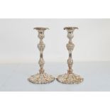 A pair of early 20th Century silver plated naturalistic cast candlesticks, 26cm high
