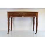A Victorian walnut two drawer wash stand, having turned supports, raised back all on ceramic and