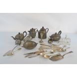 A quantity of assorted metalware, including a James Dixon Royles Patent Self Pouring Teapot, various