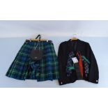 A MacKenzie kilt, with dress jacket, ties, belt and sporran, kilt 44cm wide, jacket shoulder to