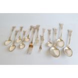 A part canteen of Norwegian flatware, shaped and engraved stems, including various sized spoons,