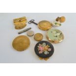 Six circular compacts, some by Stratton, an atomiser, Japanese leather purse etc