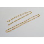 Two 9ct gold rope twist chains, one with cross pendant, 35cm together, the other 23cm together, 8.