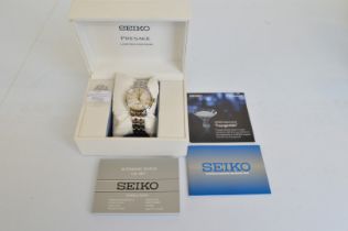 A cased limited edition Seiko Presage gentleman's wristwatch, stainless steel face, baton