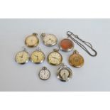 A continental open faced lady's fob watch, in white metal case, white enamel face and numerals,