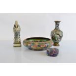 A Chinese four character mark cloisonne squat bulbous bowl, with all over polychrome floral