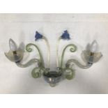 A nice mid 20th century Murano glass wall light, appears complete, with insert flowers and leaves