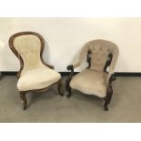 Two Victorian chairs, one spoon back mahogany example, the other a walnut armchair