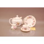 A Royal Crown Derby porcelain Derby Posies pattern tea set, saucer and sugar basin damaged