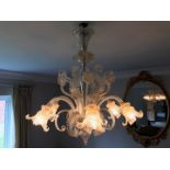 A nice mid 20th century Murano glass multiple branch chandelier, fitted for electricity, approx.