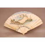 An 18th century French carved bone fan, AF, with nicely worked end sticks having mother of pearl