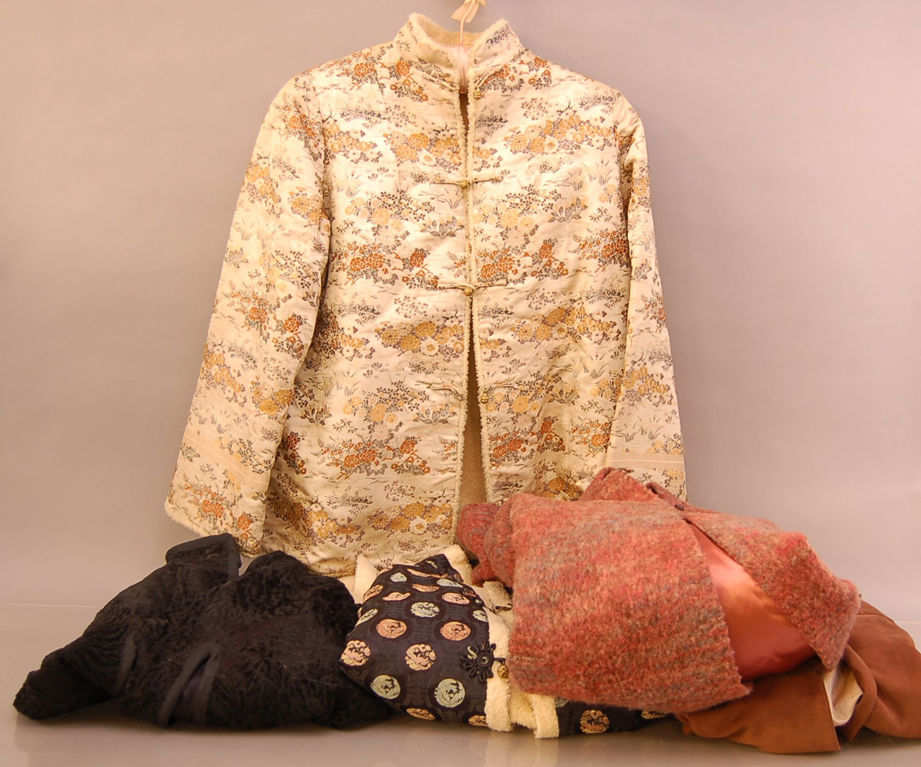 A collection of ladies coats, including Far Eastern style coats and a Jaeger coat (5)