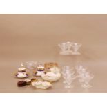 A collection of glass and ceramics, including two House of Lords cups and saucers, nine glass coups,