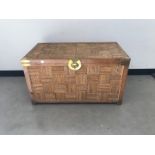 A mid 20th century Chinese bamboo and brass blanket chest, 91cm wide, 51cm high and deep