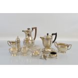 A collection of silver plated items, including a Mappin and Webb three piece tea service, of Art