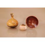 Three items of studio pottery, comprising a globular narrow neck vase by Duncan Ayscough, 21cm high,