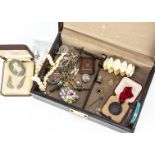 A collection of silver and costume jewels, including a Scottish silver Broad Sword brooch, a