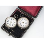 Two late 19th century continental white metal ladies open faced pocket watches, one with applied