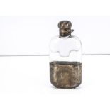 A late Victorian glass and silver hipflask by JD WD, Sheffield 1899, with slide of cup to lower,