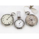 Three late 19th century continental white metal ladies open faced pocket watches, one with