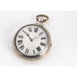 A late Georgian or early Victorian silver pair cased pocket watch by R. B. Kirby, 55mm case, balance
