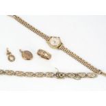 A small collection of 9ct gold, comprising a bracelet with diamond links (af), a paste set faceted