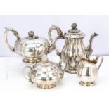 A good George IV silver four piece tea set by William Eaton, comprising melon shaped teapot, covered