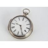 A George IV silver pair cased pocket watch by Robert Clark of Norwich, 57mm case, Roman numerals