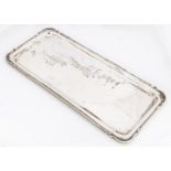 A George V silver rectangular tray by HA, 36cm wide, 14 ozt, Sheffield 1927, not engraved and in