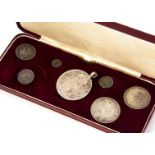 Five Victorian coins, presented in a box marked Victoria Jubilee Specimen Set, with 1887 half crown,