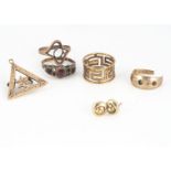 A 19th century triangular love charm, centred with a six pointed star surrounded by the