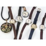 A group of six ladies watches, including a gold cased Omega, and Vertex, together with four other