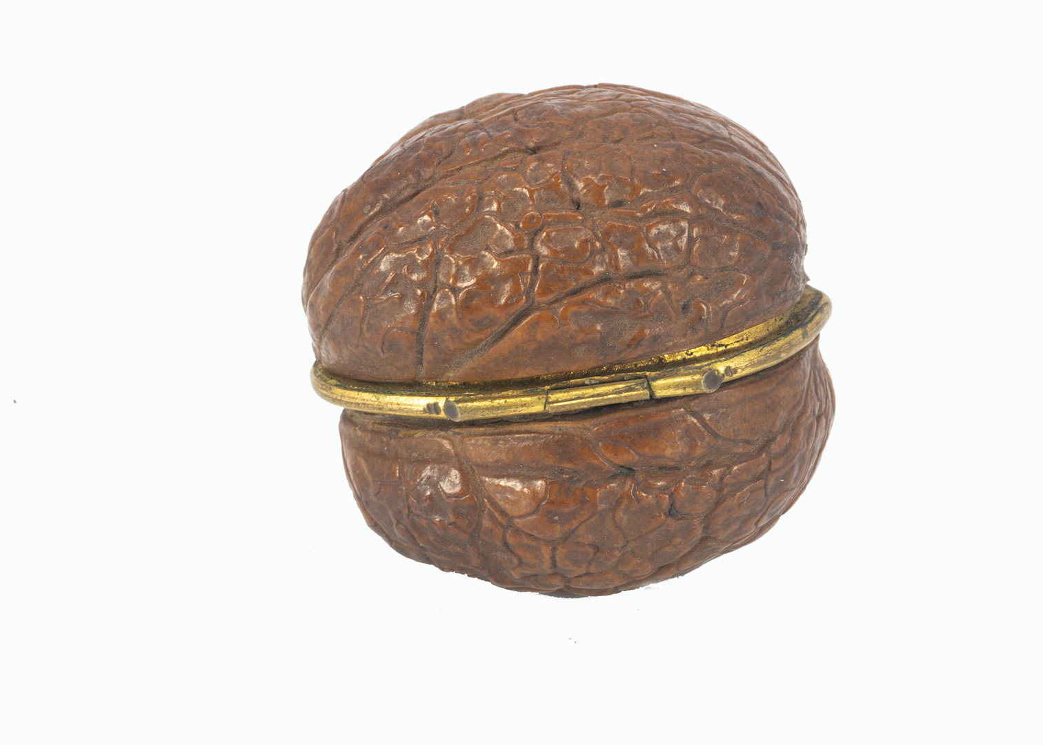 A 19th century walnut thimble case, AF, containing gilt thimble in fitted interior, cracked and - Image 3 of 3