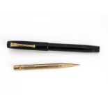 A George V 9ct gold propelling pencil by S. Mordan & Co, 14.5g, together with a black Parker